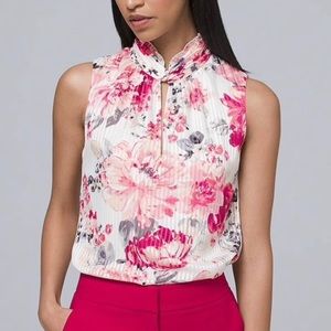 NWT Gorgeous White House Black Market floral keyhole sleeveless blouse